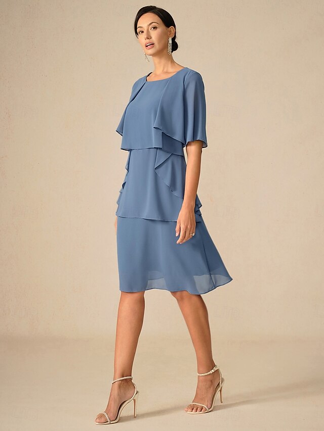 Women's Wedding Guest Cocktail Dress Ruffle Elegant Layered Midi Summer ...