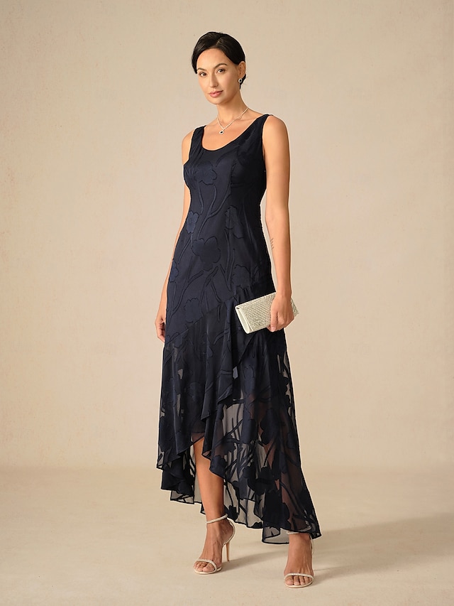  Femmes Robe maxi Robe à Volants Élégant Mariage robe demoiselle d honneur Soirée Fleuri Sans manches Col en U bleu marine Été Printemps