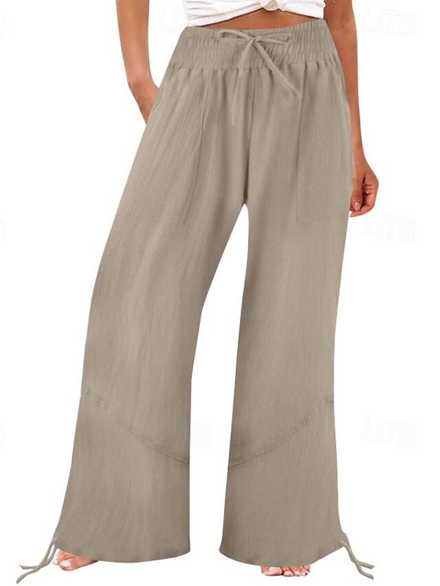  Mulheres Shorts de algodão e linho Calças inspiradas em linho Calças de linho de algodão Moda Comprimento total Natural Tecido Bolsos Design de cordão elástico Confortável Exterior Ao ar livre Rua