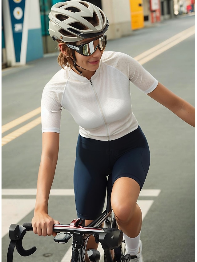  Femmes Maillot de cyclisme Couleur Unie Graphique Manche Courte Cyclisme Maillot Top avec 3 poches arrière Écran solaire Résistant aux UV Séchage Rapide Bandes réfléchissantes Des sports Vert forêt