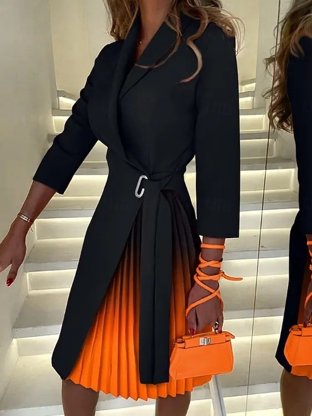  Pentru femei Rochie Mini Rochie A line Rochie plisata Casual În aer liber Ieșire Fit standard Grafic Lungime Manșon 3/4 Răsfrânt Negru Alb Roz Îmbujorat Portocaliu Vară