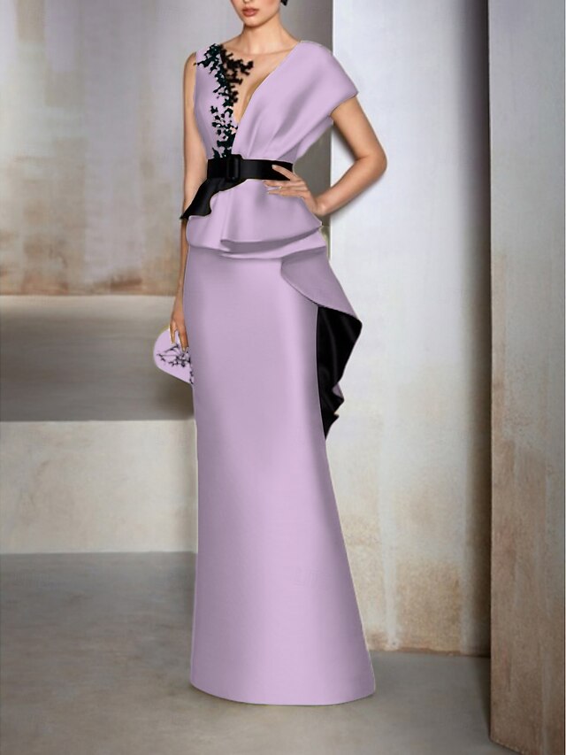 V-Neck Floor-Length Sheath Gown with Crystal Cuffs Dark Green