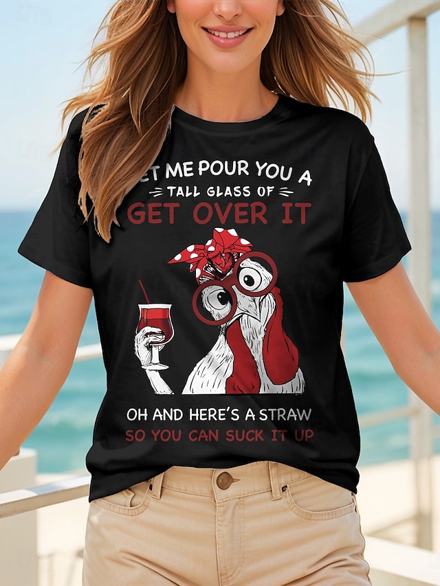  Pentru femei Tricou Cămașă din bumbac Grafic Cocoș Scrisă Epocă Stilat Clasic Manșon scurt Stil Nautic Rotund Topuri obișnuite Zilnic Imprimeu Negru Alb Gri Vară Primăvară