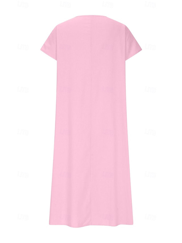  Women's Midi Dress Sundress Summer Dress Casual Daily Holiday Beach Regular Fit Linen Like Plain Short Sleeve V Neck White Pink Blue Green Summer
