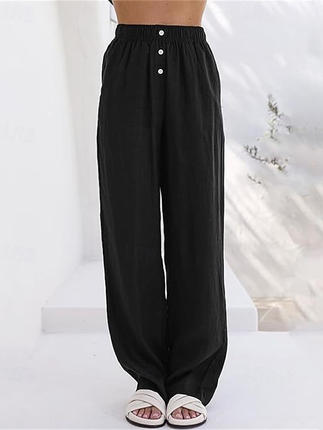  Per donna Pantaloni in cotone e lino Pantaloni Palazzo Moda Streetwear Comfort Lunghezza intera Misura del girovita medio Semplice Tasca Elastico in vita Comodo All'aperto Confortevole Streetwear