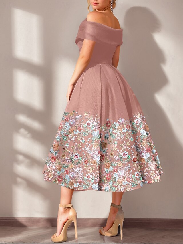 Charming Long Sleeves Floral A-line Evening Dress Ankle Length Party Dress