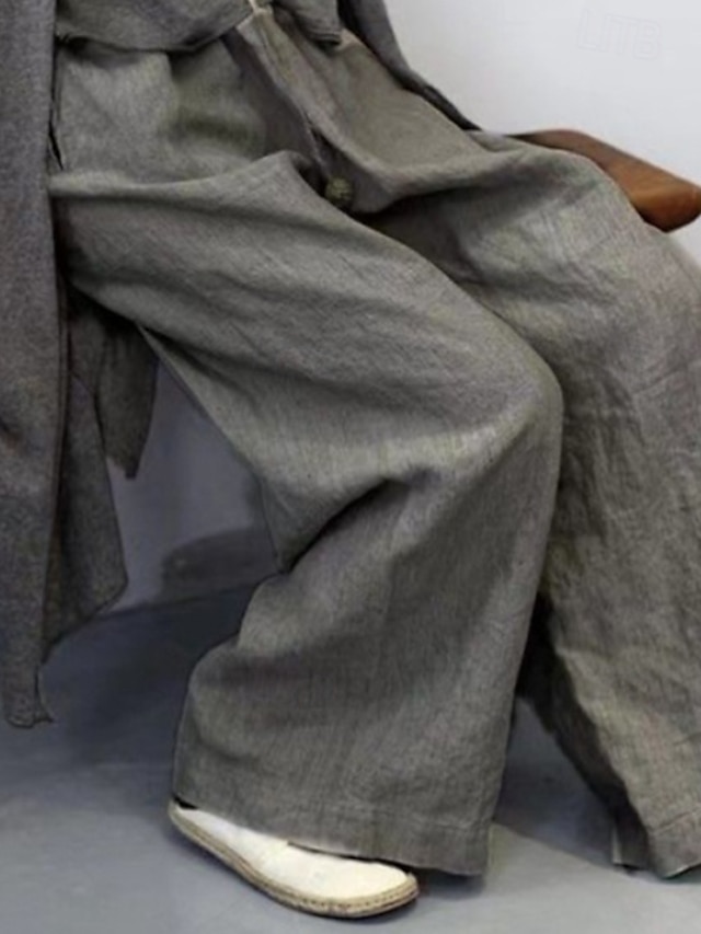  Per donna Pantaloni in cotone e lino Pantaloni Eleganti Casual Lunghezza intera Naturale Semplice Tasca Elastico in vita Comodo All'aperto Confortevole Streetwear Uscire Grigio Nero Cachi Caffè Estate