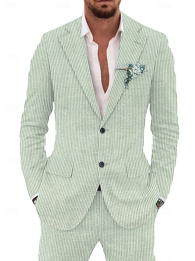  Completi in seersucker per uomo completi casual blu cielo e salvia moda leggeri estivi in tinta unita taglio standard 2 pezzi con un solo bottone