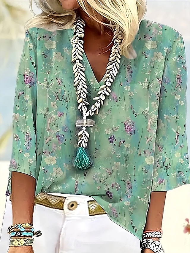  Damen Bluse Blumen Grafik Tupfen Stilvoll Strand Kurzarm V Ausschnitt Normale Oberteile Täglich Druck Salbeigrün Rosa Sommer Frühling