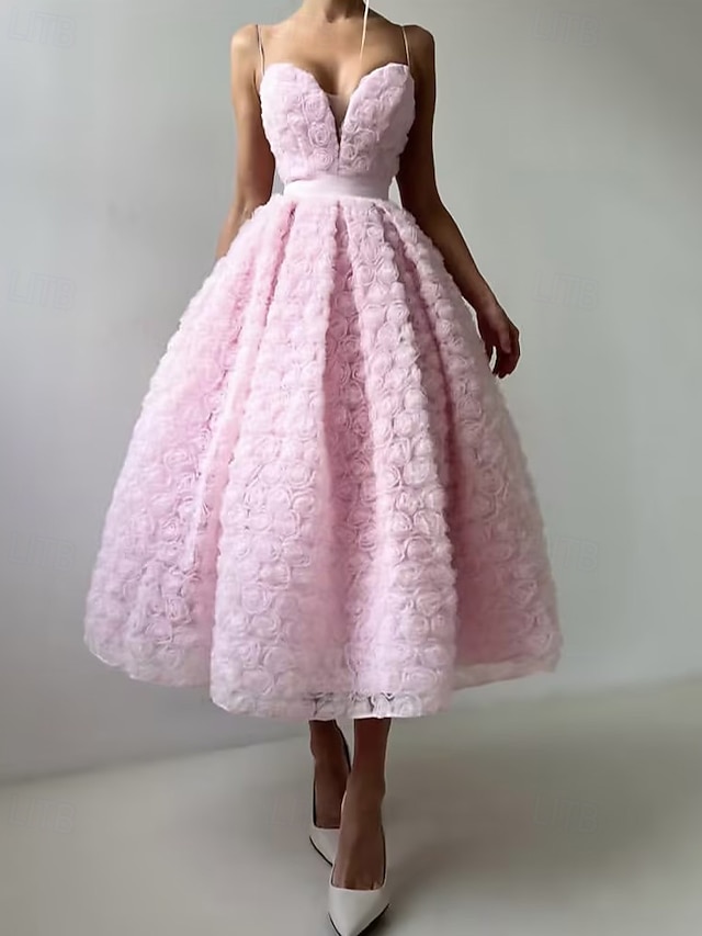  Vestidos de Coquetel em A Vestido Estilo Celebridade Formal para Casamento Comprimento até o Chão Sem Manga Decote Profundo Cinto Faixa Tule com Flor de Rosa