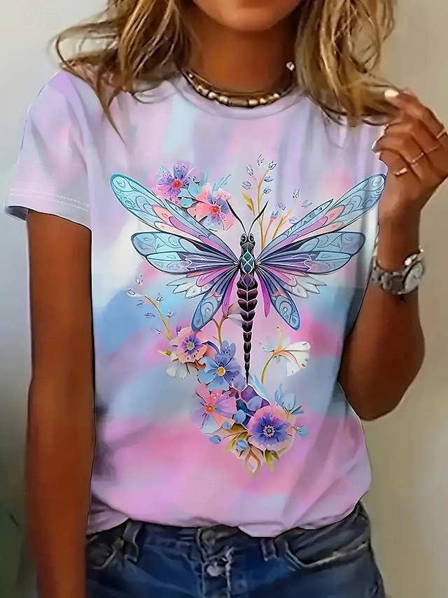  Pentru femei Tricou Topuri de vară Fluture Gradient de culoare Clasic Casual Manșon scurt Stil Nautic Crop Tops Zilnic Sfârșit de săptămână Imprimeu Curcubeu Vară Primăvară Toamnă