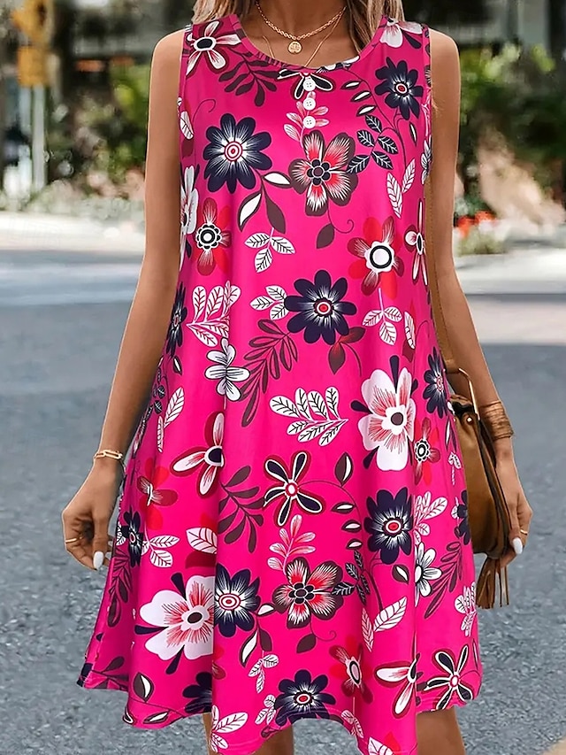  Women's Mini Dress Summer Dress Slip Dress Boho Dress Fashion Modern Daily Beach Weekend Regular Fit Floral Sleeveless Crew Neck White Red Green Summer