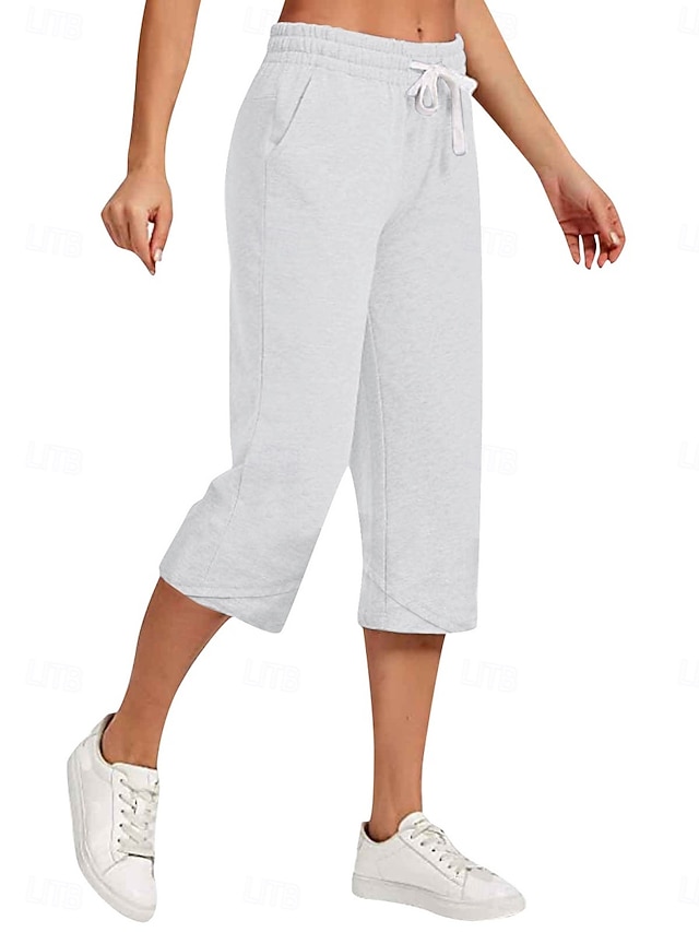  Pantaloni in cotone e lino da donna pantaloni capri in tinta unita chinos base casual alla caviglia vita alta lisci con tasche elastico comfort all'aperto micro-elastico vacanza strada quotidiana