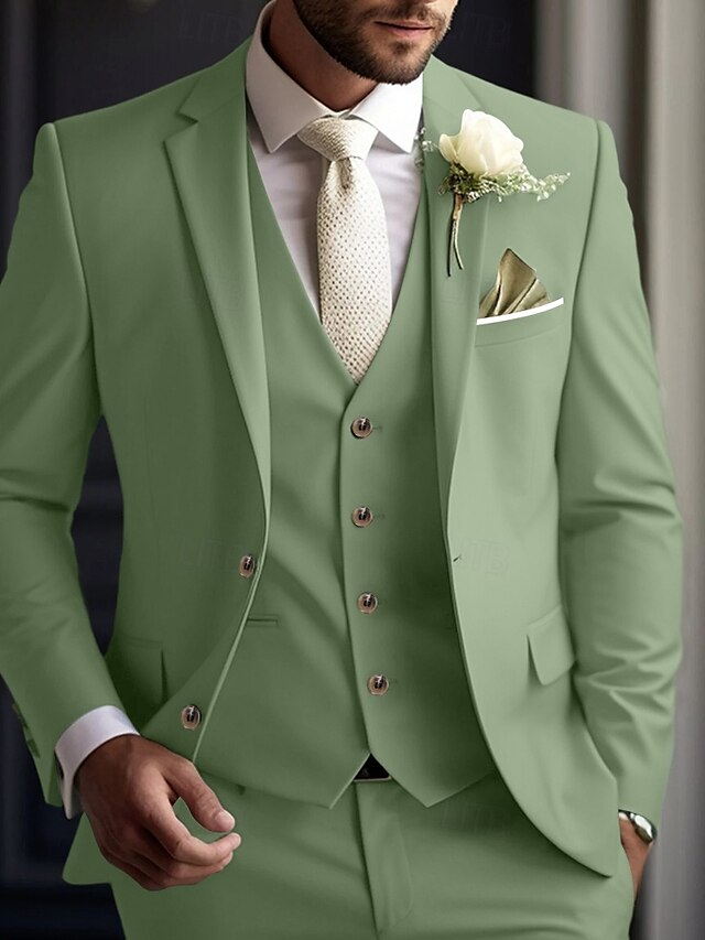  Completi da matrimonio da uomo in sagomato formale estivo a tinta unita a 3 pezzi con abbottonatura singola a due bottoni