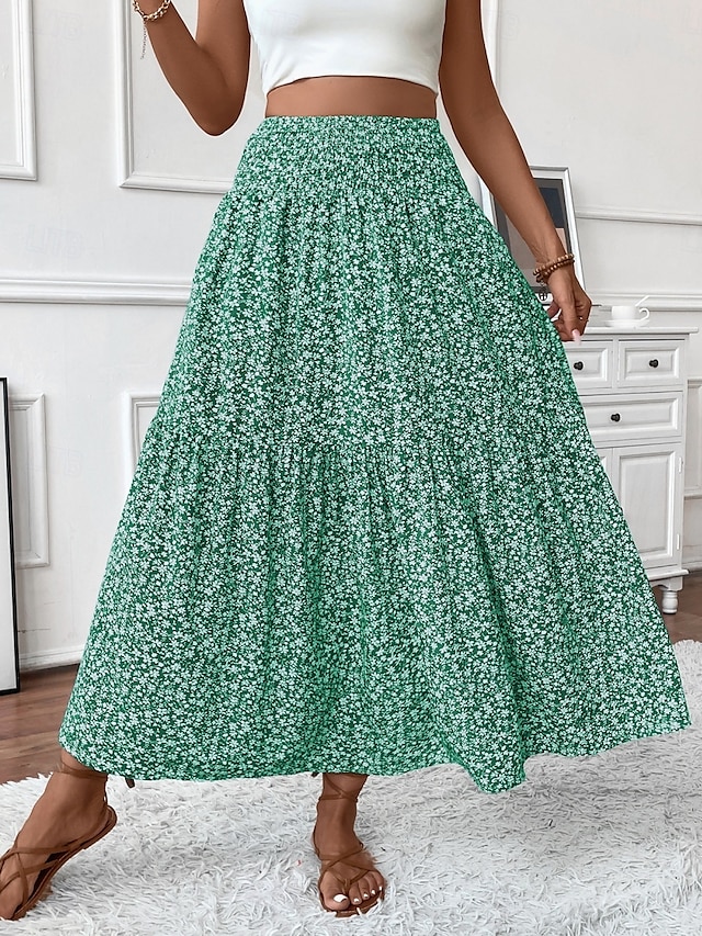  Fustă pentru femei Fustă maxi A Line Modă Casual Fuste cu talie înaltă Floral Print Micro-elastic Stradă Zilnic Negru Galben Roz Verde Vară Poliester