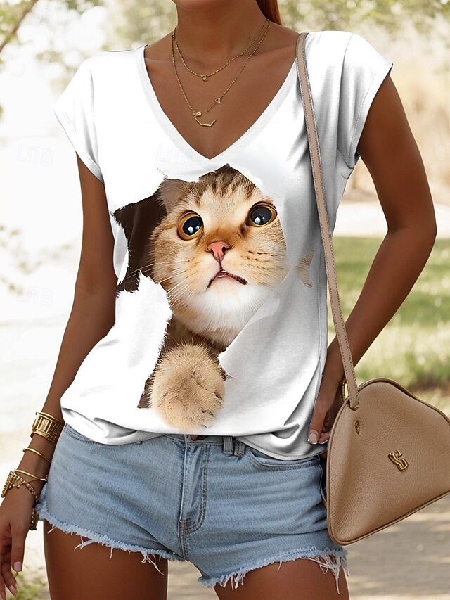 Women's Blouse Leaf Animal Cat Tropical Stylish Casual Sleeveless Strap Regular Tops Daily Print Black White Yellow Summer Spring4