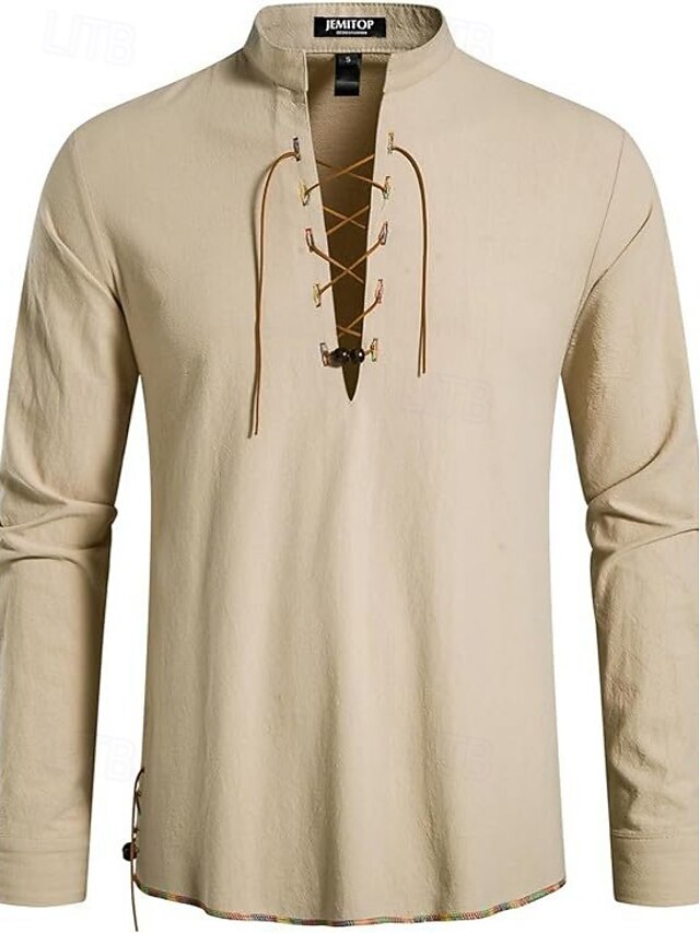 Retro Vintage Medieval Renaissance Shirt Pirate Viking Ranger Solid Color Fancy Dress Men's Viking Pirate Halloween Carnival Masquerade Vacation Party LARP Adults' Shirt Summer Spring4