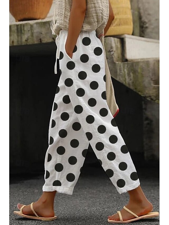  Per donna Pantaloni in cotone e lino Pantaloni Eleganti Moda Lunghezza intera Naturale Floreale Tasca Stampa Design con Coulisse Elastica Comodo All'aperto Confortevole All'aperto Vacanza Uscire Blu