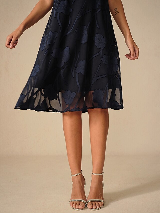 Knee-length Short Chiffon Dress with Halter Neck Blue Plus Size
