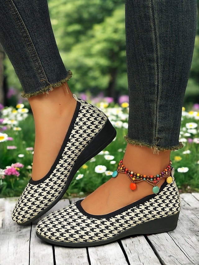  pantofi cu pană de balet din denim pentru femei – pantofi confortabili cu vârf rotund pentru ieșiri casual, picnicuri de primăvară și plimbări în grădină