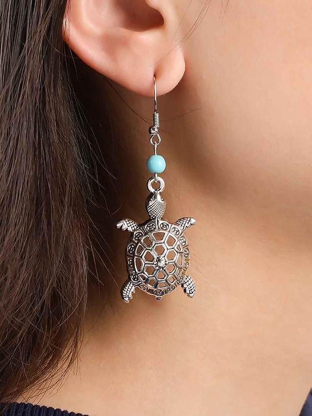  Boucles d'oreilles pendantes tortue de mer pour femme – Boucles d'oreilles pendantes style plage bohème avec perles turquoise, bijoux légers inspirés de l'océan pour les vacances d'été et les tenues côtières