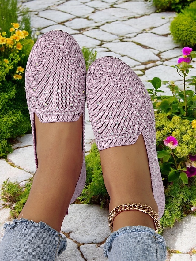  pantofi flyknit strălucitori pentru damă, cu strasuri – pantofi eleganti pentru ținute casual și ieșiri de primăvară