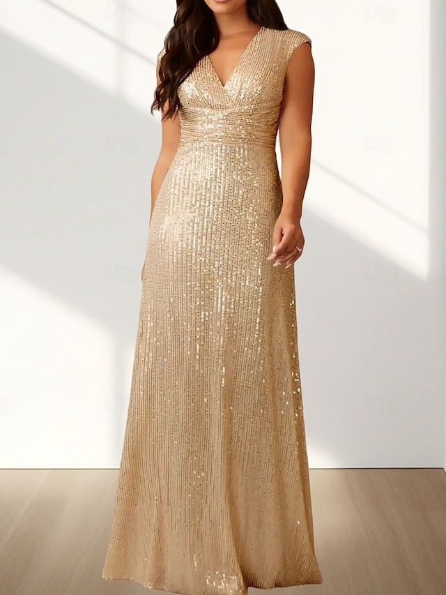  Robes de Mariée Invité Sirène  Trompette Robe Élégante Invité de Mariage Longueur de Sol Sans Manches Col en V Pailletée avec Paillettes