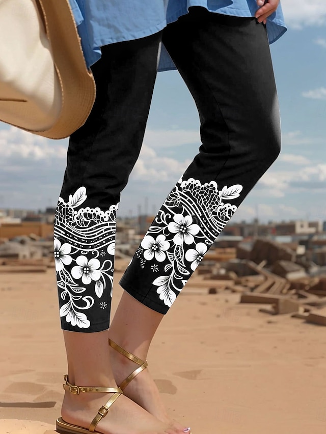  Kvinnors leggings byxor semester vintage mode hel längd hög midja blommig grafisk färgglad tryck termisk varm andningsbar mjuk elastisk semester avslappnad dagligen svart rosa blå sommar vår