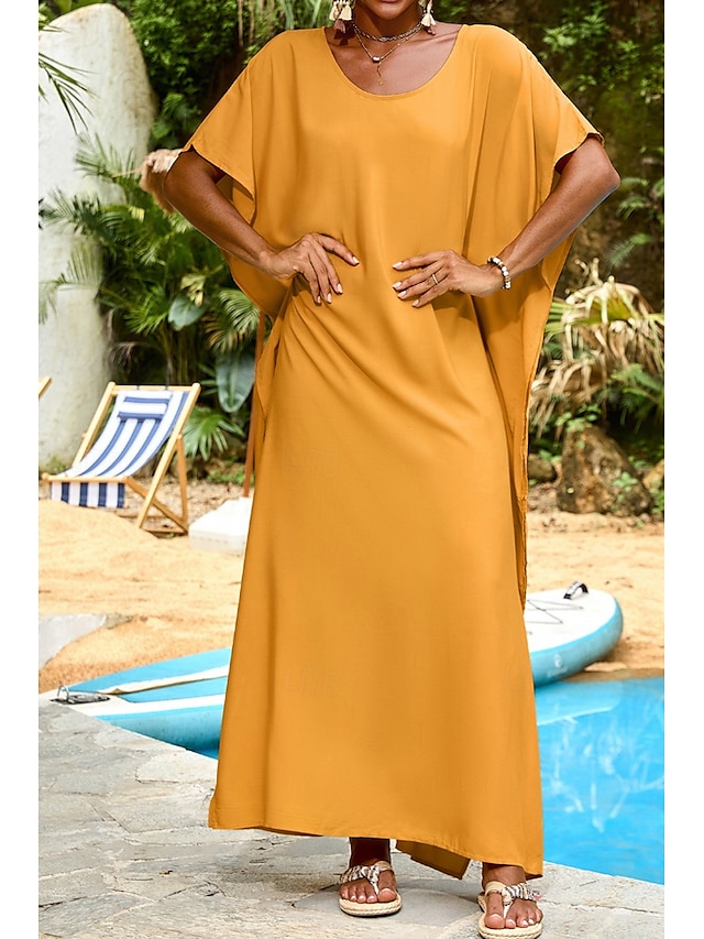  Femmes Maillots de Bain Vêtement couvrant Maillot de bain Tropical Tenues de plage Uni Fil en V Manches courtes Maillots de bain