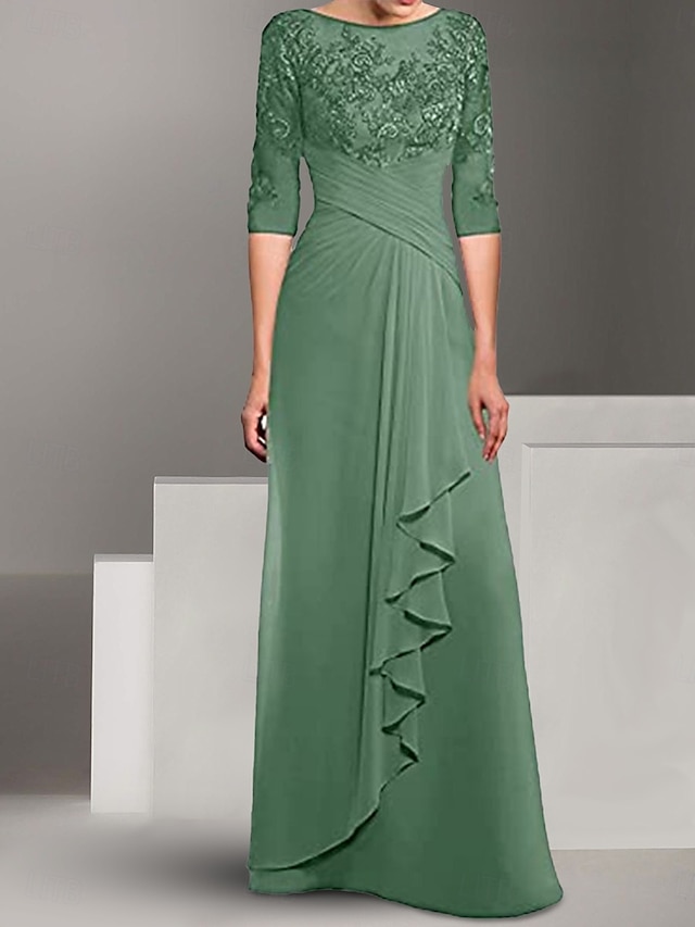 Šaty Šaty pro matku nevěsty Elegantní Tričkový Na zem Polyester 3/4 délka rukávu s Jednobarevné 2025