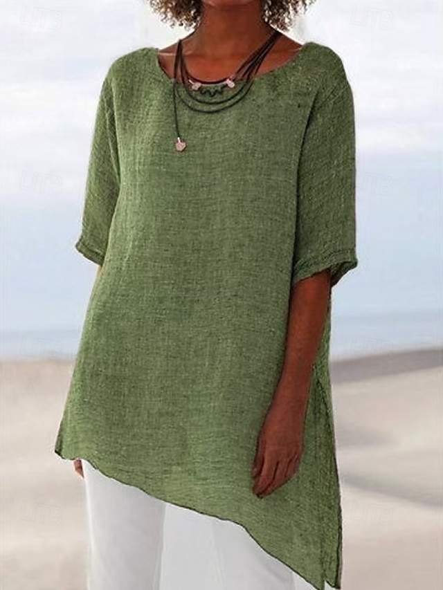  Pentru femei Topuri de vară Casual Manșon Jumate Stil Nautic Topuri lungi Verde Crud Maro Deschis Violet Gri Vară