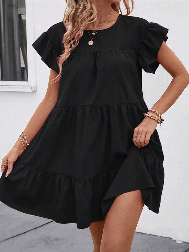  Damen Minikleid Freizeitkleid Sommerkleid Elegant Mode Outdoor Ferien Date Normale Passform Einfach Kurzarm Rundhalsausschnitt Schwarz Blau Rosenrot Sommer Frühling