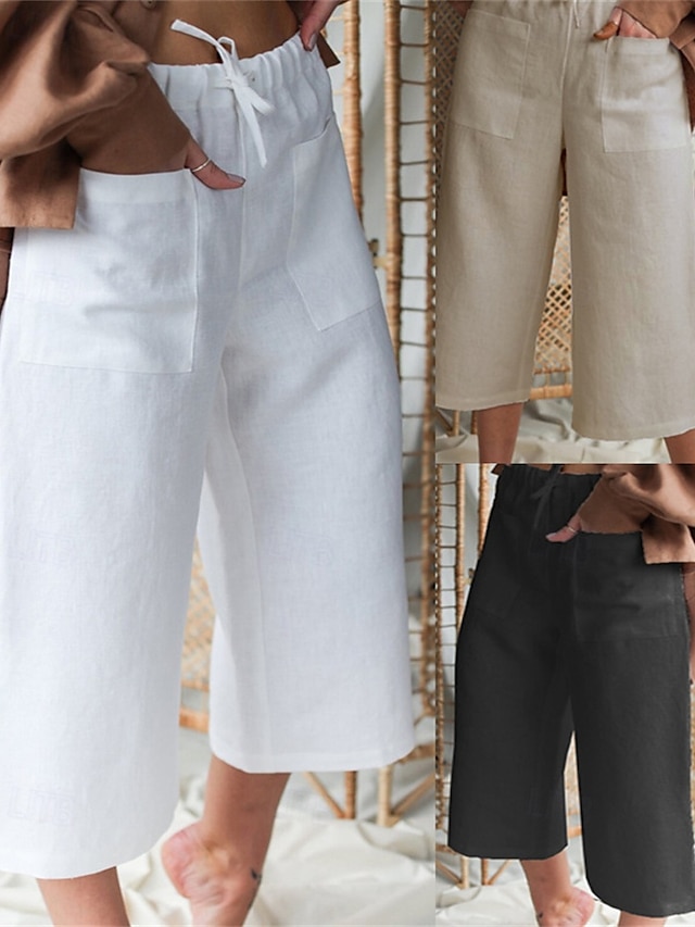  Per donna Pantaloni in cotone e lino Pantaloni Palazzo Moda Streetwear Comfort Lunghezza al polpaccio Misura del girovita medio Semplice Elastico in vita Comodo All'aperto Confortevole Streetwear
