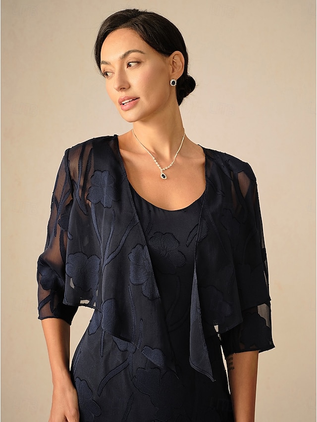 Dames haalt zijn schouders op Effen Kleur Elegant Stijlvol Casual 3/4 mouw Assymmetrisch Croptops Bruiloft gast Strand bruiloft Marineblauw Zomer Lente Herfst