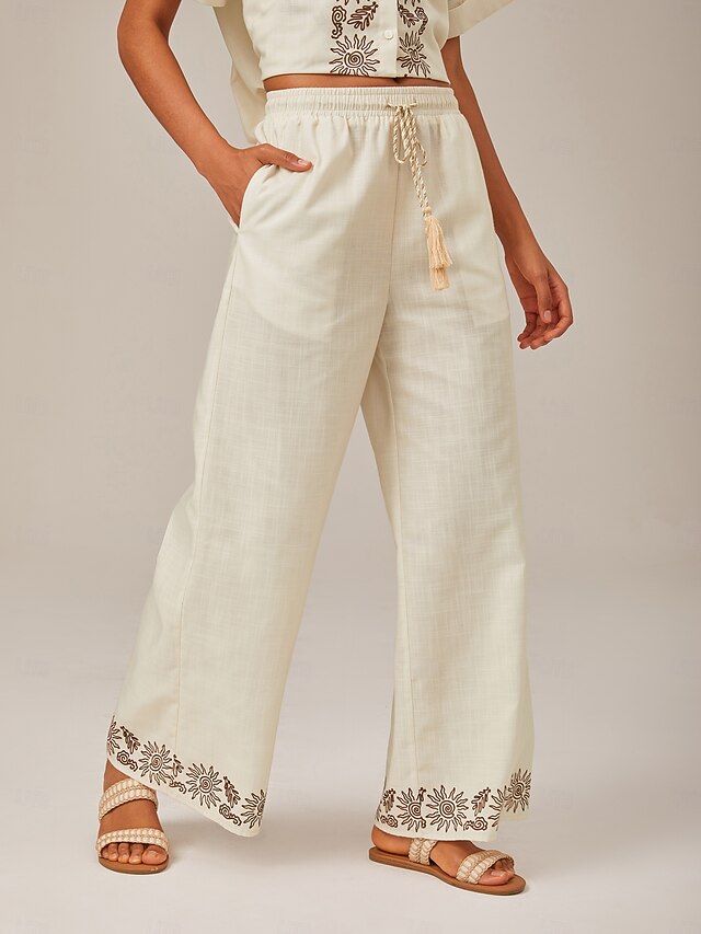 Linen Print Wide-Leg Pants4