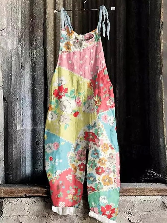  Kvinners vide ben overalls chinos ferie vintage mote full lengde høy midje blomstertrykk termisk varm pustende myk mikroelastisk ferie gate uformell fiolett rosa robins egg