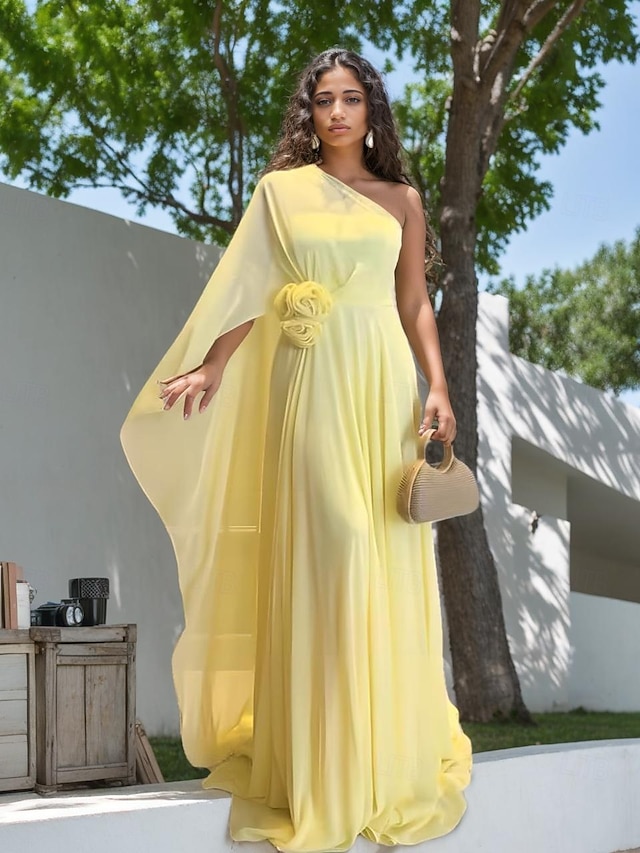  Robes de mariée Sirène  Trompette Une épaule Sans manches Longueur de sol en mousseline de soie Robes de mariée avec fleurs