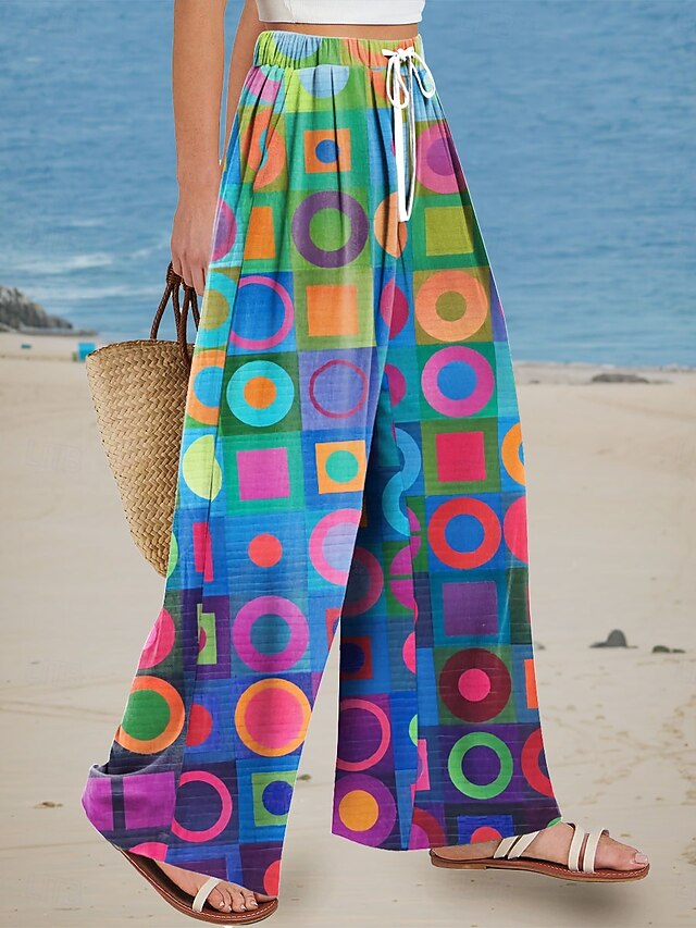 Women's Wide Leg Chinos Baggy Pants Vacation Vintage Fashion Full Length High Waist Floral Graphic Abstract Printing Soft Breathable Micro-elastic Formal Outdoor Vacation Blue Orange Summer Spring4