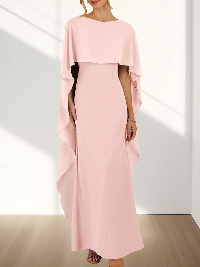  Sjøfrue  Trumpe Bryllupsgjest Kjoler Elegant Kjole Bryllupsgjest Forlovelse Gulvlengde Uten Ermer Rund Hals Chiffon med Volanger