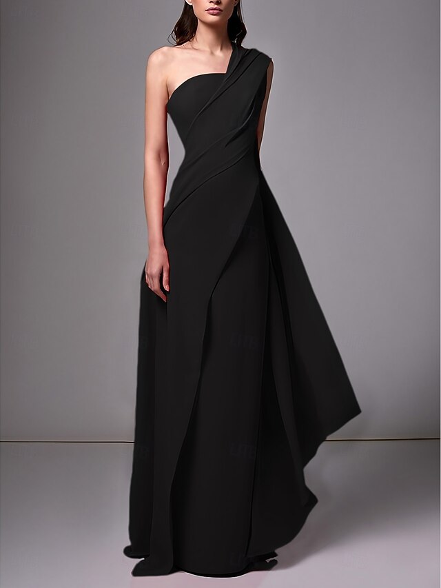 Sheath Off Shoulder Pleats Side Slit Sleeveless Evening Formal Gown with Beads and Sweep Train