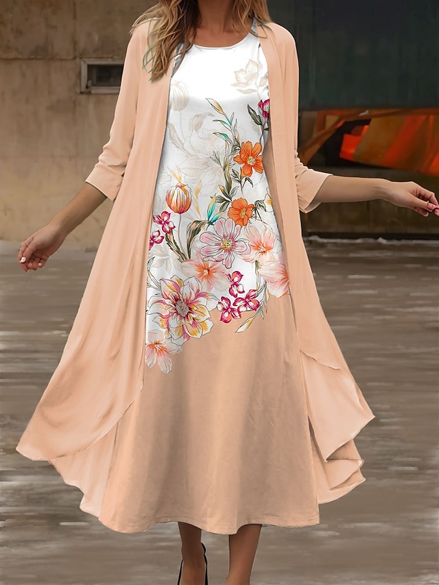  Pentru femei Rochii Midi Rochie de vară Casual Rochii Semi Formale Zilnic Concediu Dată Fit regulat Floral Grafic Lungime Manșon 3/4 Stil Nautic Roz Îmbujorat Albastru piscină Portocaliu Var