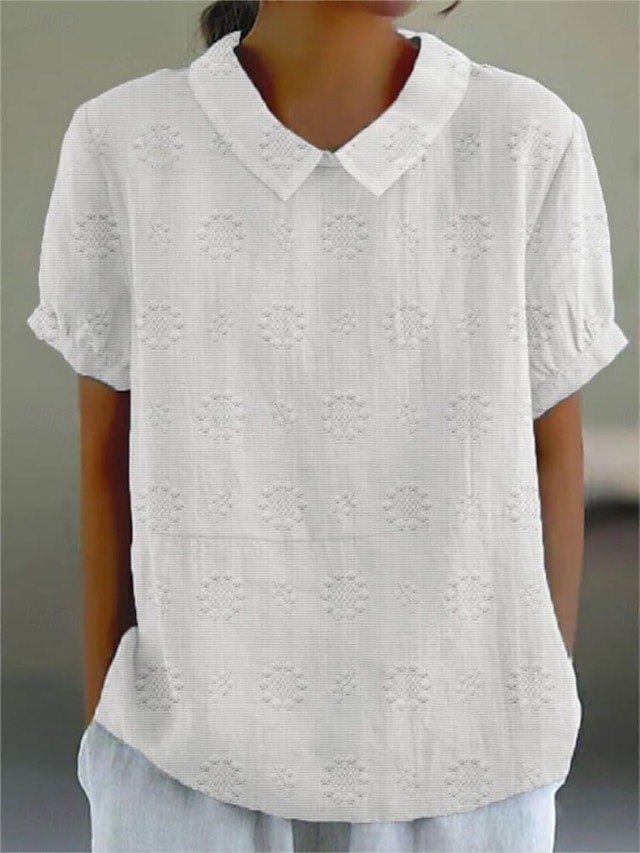  Femmes Chemise Fleuri Élégant Moderne Manche Courte Col de chemise Hauts Réguliers Quotidien Fête Imprimé Blanche Jaune Rose Claire Rouge Bleu Été