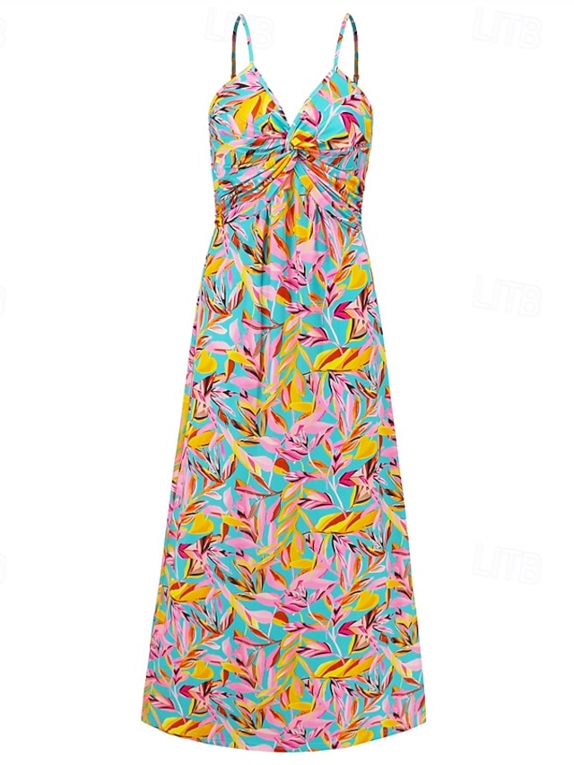  Femmes Robe Midi Robe d'été Robe Nuisette Robe bohème Mode Moderne Quotidien Plage Week-end Coupe régulière Fleuri Sans manches Col en V Jaune clair Jaune Bleu Violet Été