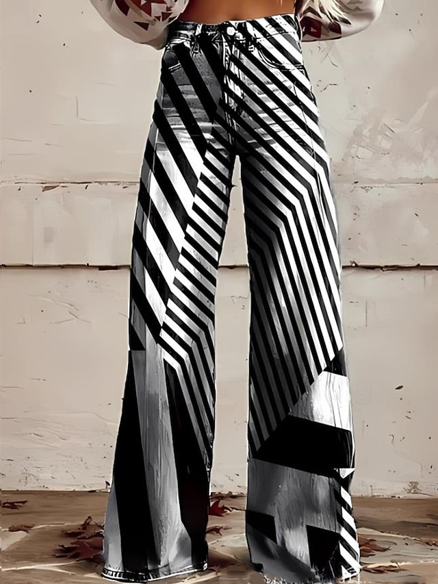  Pantalones Chinos de Pierna Ancha de Mujer Pantalones Baggy Moda Streetwear Bohemio Largo Completo Cintura Alta Impresión Gráfica Floral Abstracta Cintura Elástica Cómodos Suaves Confortables