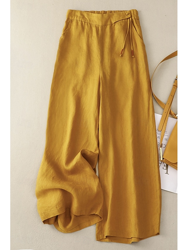  Per donna Pantaloni in cotone e lino Pantaloni Eleganti Moda Streetwear Lunghezza intera Naturale Semplice Tasca Elastico in vita All'aperto Confortevole Streetwear Uscire Aalbicocca Nero Blu Zenzero