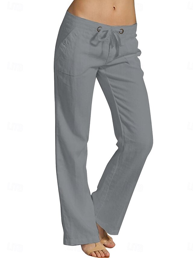  Kvinnors vida byxor baggy byxor chinos mode basic avslappnad full längd hög midja solid färg enkel ficka bekväm mjuk komfortabel mikro-elastisk utomhus gata ljusgrå svart vit röd sommar vår