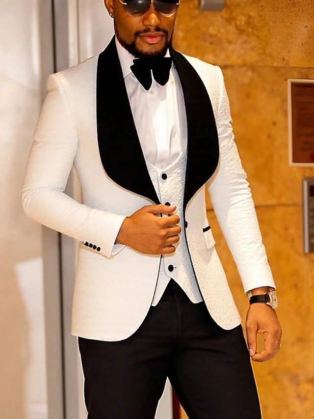 Tuxedos de mariage pour hommes Homecoming blanc rose mode formelle couleur unie coupe standard 3 pièces simple boutonnage un bouton