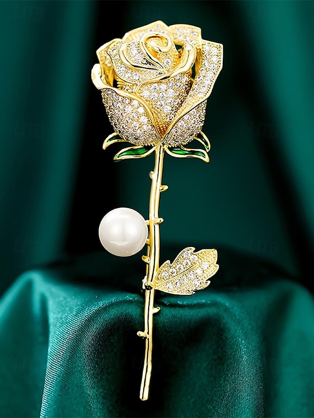  elegante Rosenblütenbrosche mit Perle – mit Strasssteinen besetzte Vintage-Anstecknadel für Damen, ideal als Muttertagsgeschenk, für formelle Anlässe und Blazer