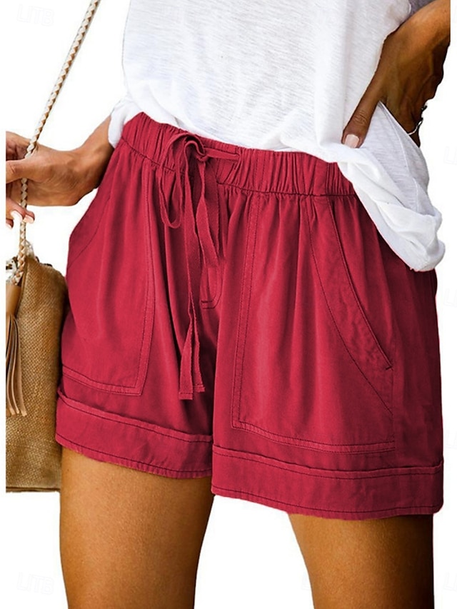  Kvinne Shorts Baggy Bukser Chinos Mote Gate Grunnleggende Korte Høy Midje Enkle Lommer Elastisk Midjebånd Komfortabel Myk Behagelig Mikro-elastisk Utendørs Gate Svart Rosa Fuchsia Lys Blå Vår