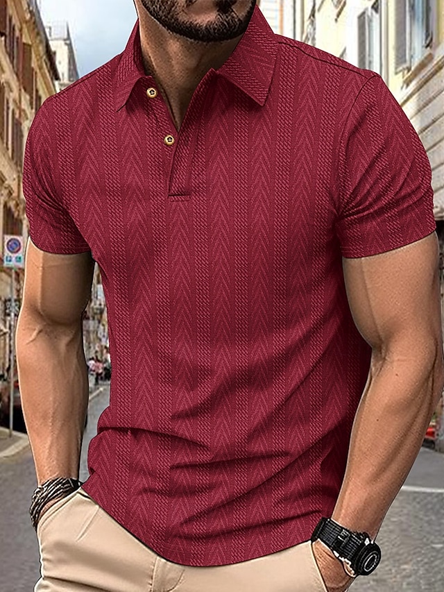  Men's Golf Shirt Golf Polos Shirts Work Casual Lapel Short Sleeve Basic Modern Stripes Patchwork Buttons Summer Regular Fit Depression Green Black White Burgundy Deep Blue Khaki Golf Shirt